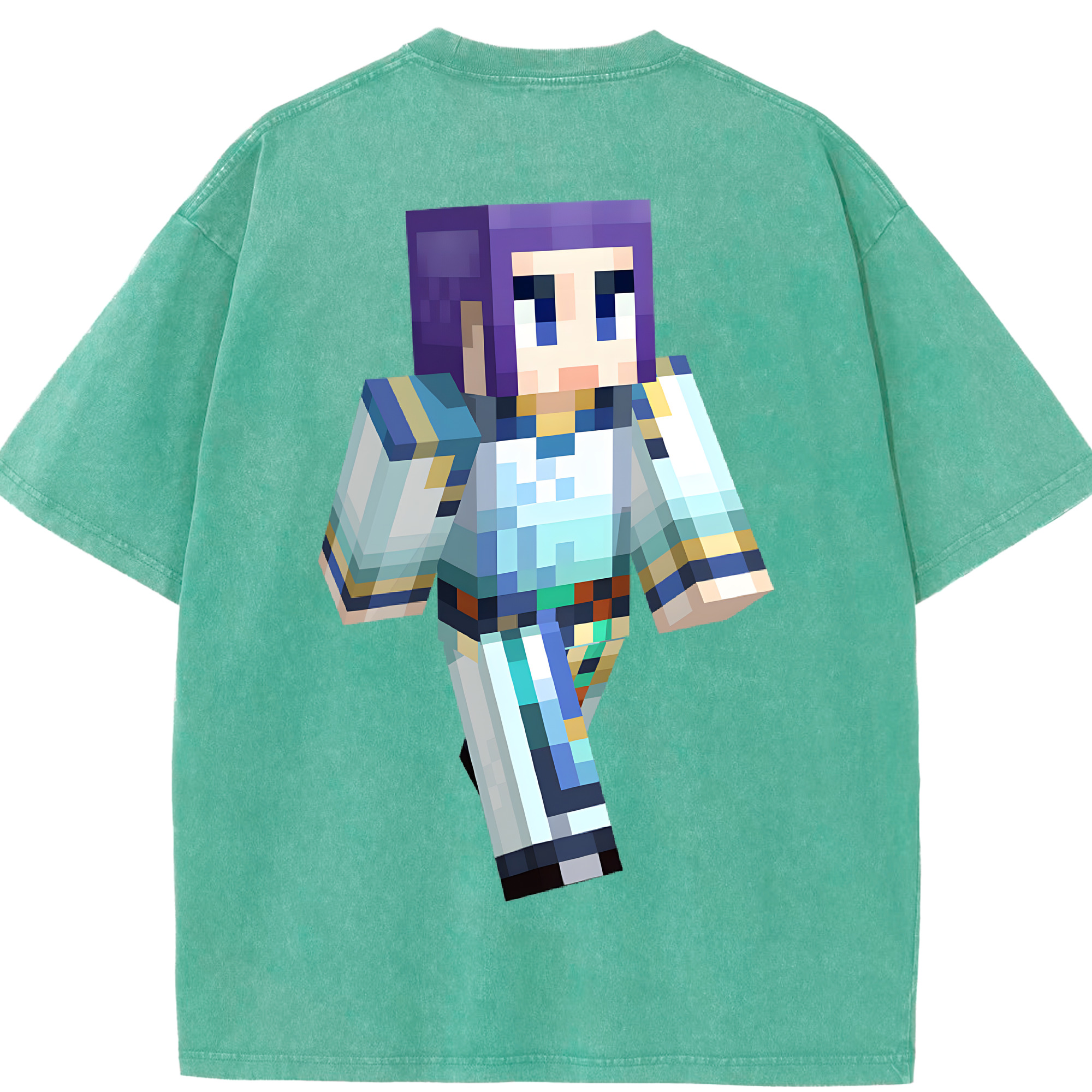 （画像用） マインクラフト ブロックの世界 Minecraft MC Block world 綿100% ヴィンテージ風 半袖Tシャツ（背面プリント）
